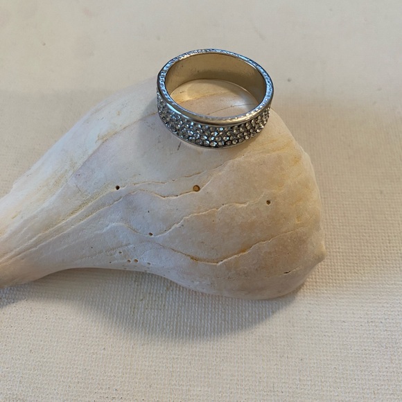 Silver Band Ring with Rhinestones - Picture 1 of 3